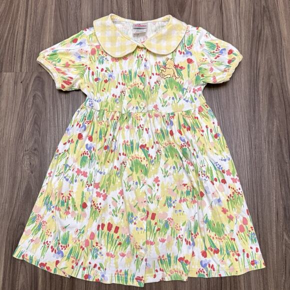 Vtg The Disney Store Winnie The Pooh Girl Dress Floral Sz 7-8 Button Dress - Picture 6 of 10